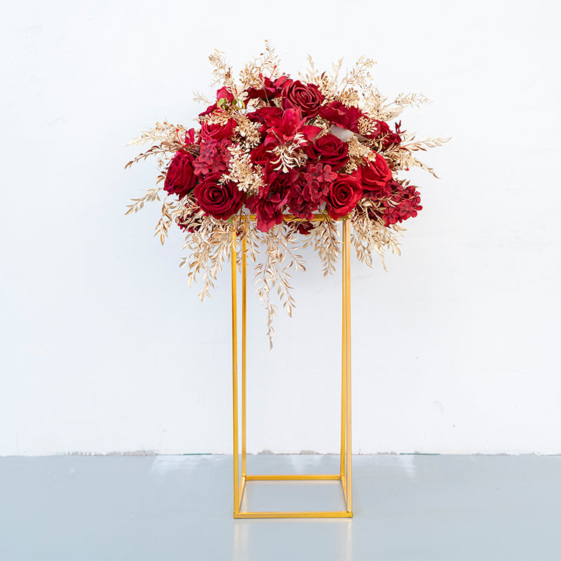 Red Gold Cube Road Flower Ball Wall Hanging Frames Decorative Floral Arrangement Proposal Decor - KetieStory