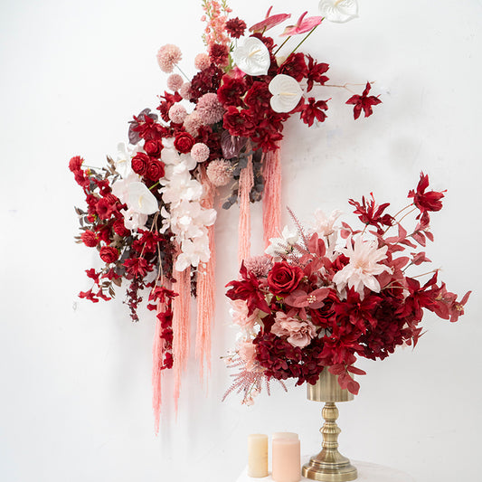 Red Wall Hanging Flower Arrangement for Wedding Party Decor Proposal - KetieStory