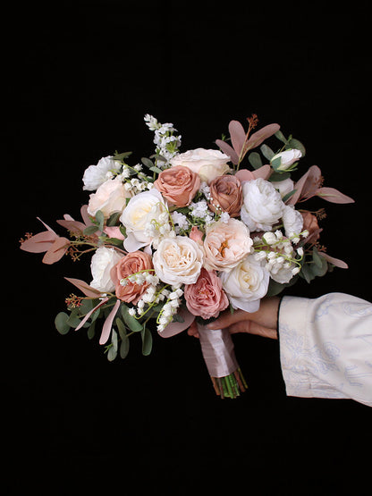 Bride Bouquet White Pink Roses for Wedding Party - KetieStory