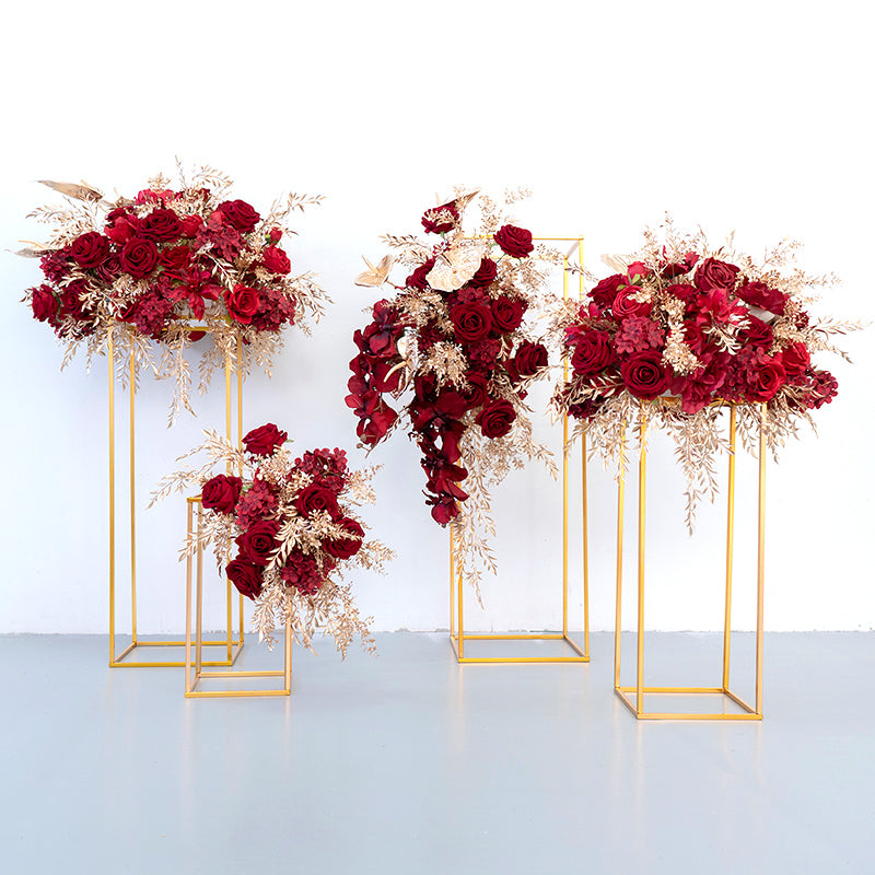 Red Gold Cube Road Flower Ball Wall Hanging Frames Decorative Floral Arrangement Proposal Decor - KetieStory