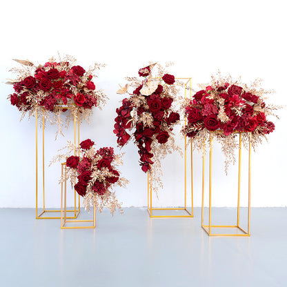 Red Gold Cube Road Flower Ball Wall Hanging Frames Decorative Floral Arrangement Proposal Decor - KetieStory