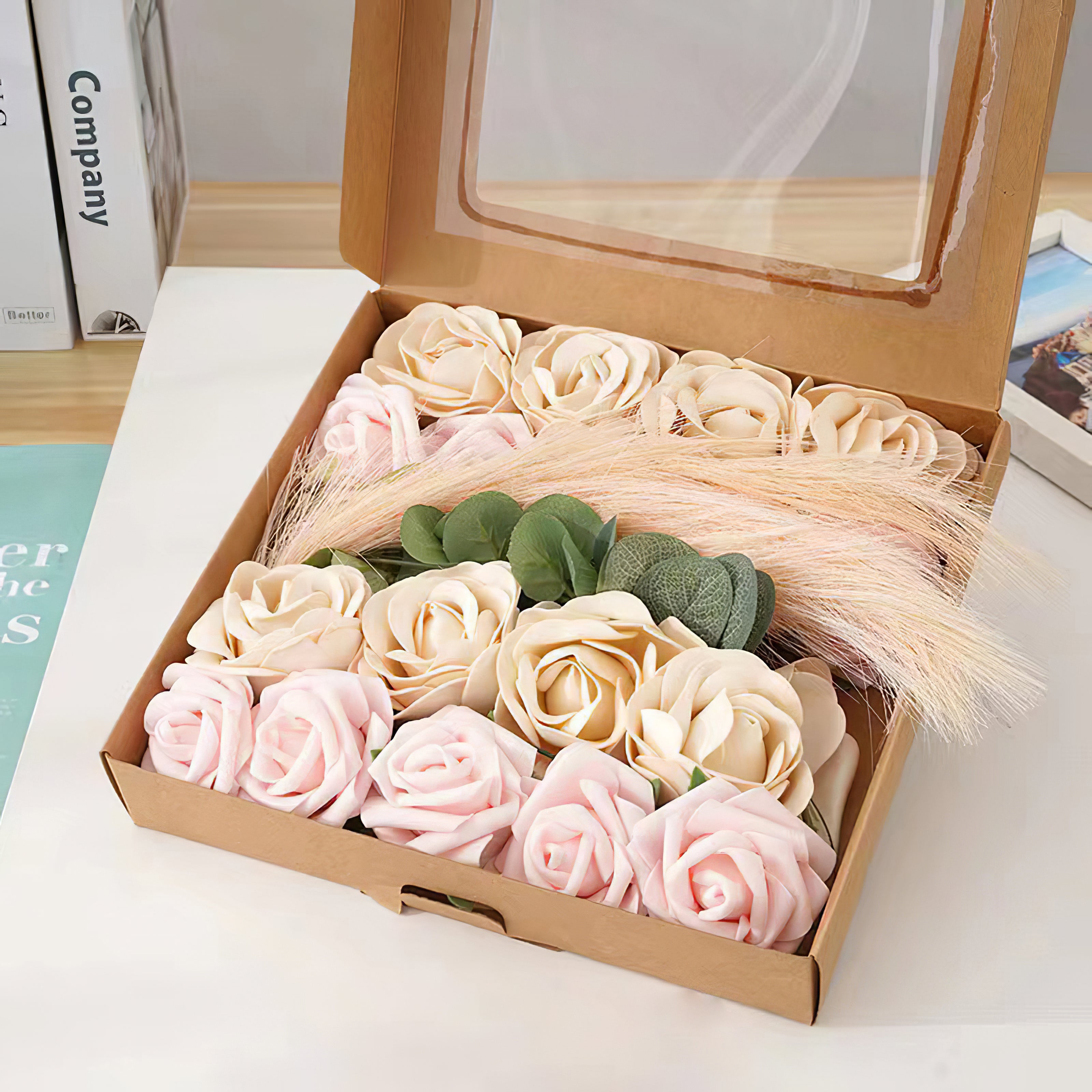Mixed Color Roses Series Flower Box Silk Flower for Wedding Party Decor Proposal
