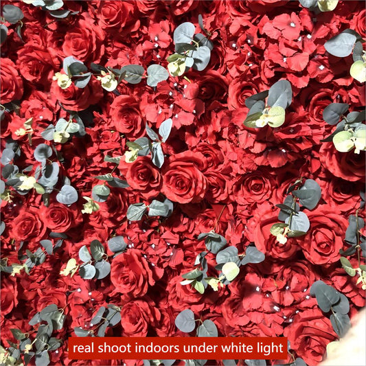 Bright red flower wall's detailed view shows off vivid colors and a realistic fabric backing.