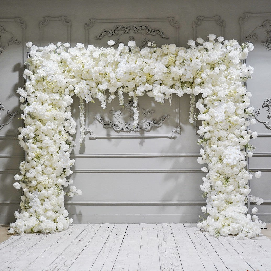 Flower Arch White Roses Floral Set Fabric Backdrop Flower Wall Proposal Wedding Party Decor-10