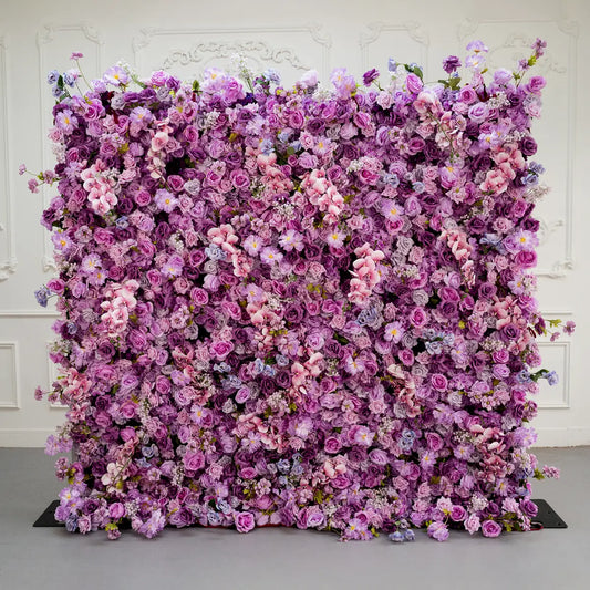 RTS Flower Wall 7D Purple Rolling Up Curtain Floral Backdrop Wedding Party Proposal Decor