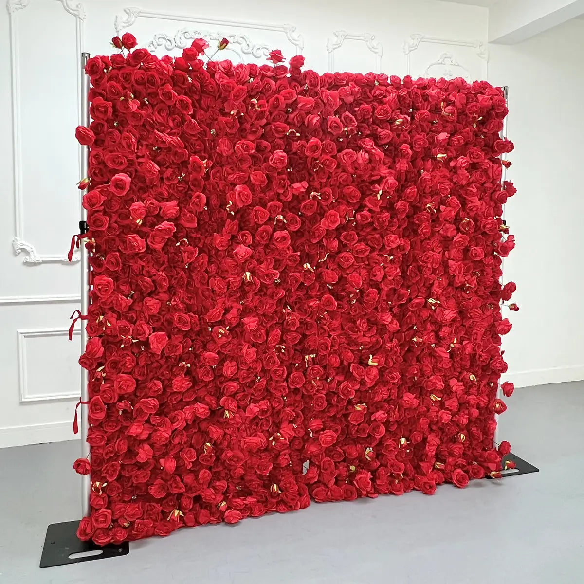 Lightning Deals: Flower Wall 3D Bright Red Roses Fabric Rolling Up Curtain Floral Backdrop Wedding Party Proposal Decor