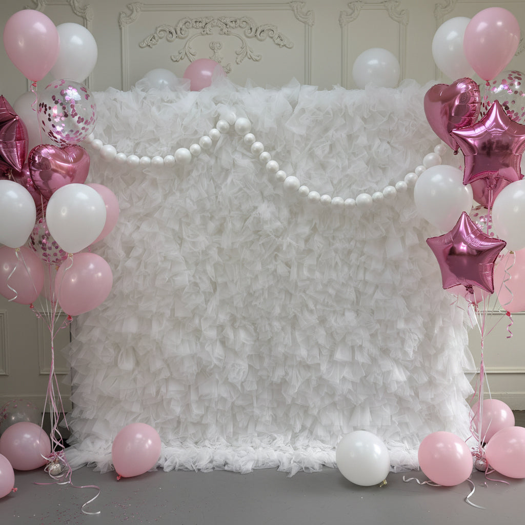 8×8ft White Sheer Tulle Decorative Wall Backdrop for Wedding Party Event