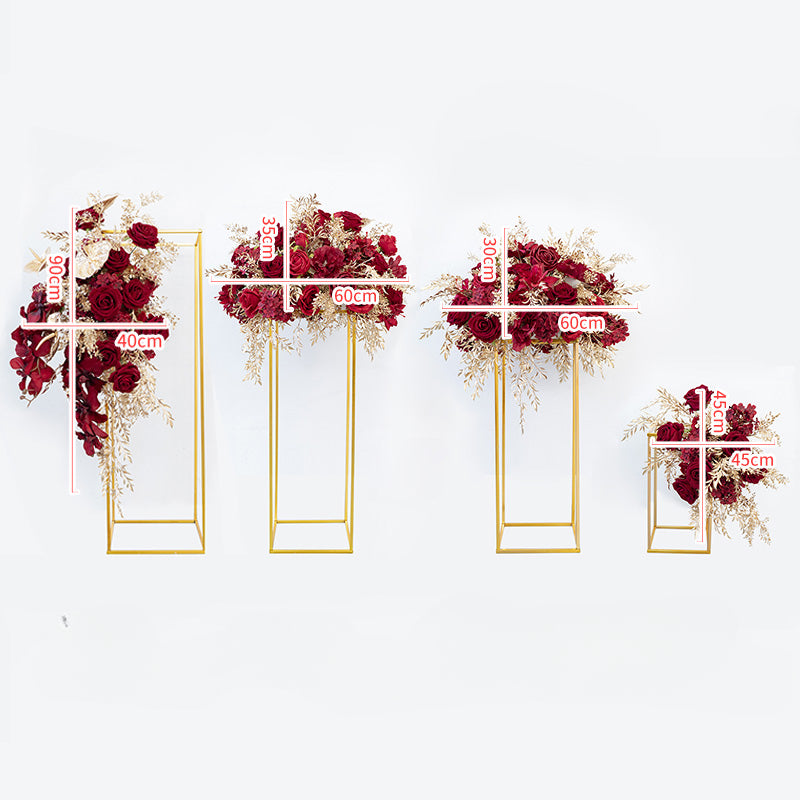 Red Gold Cube Road Flower Ball Wall Hanging Frames Decorative Floral Arrangement Proposal Decor - KetieStory
