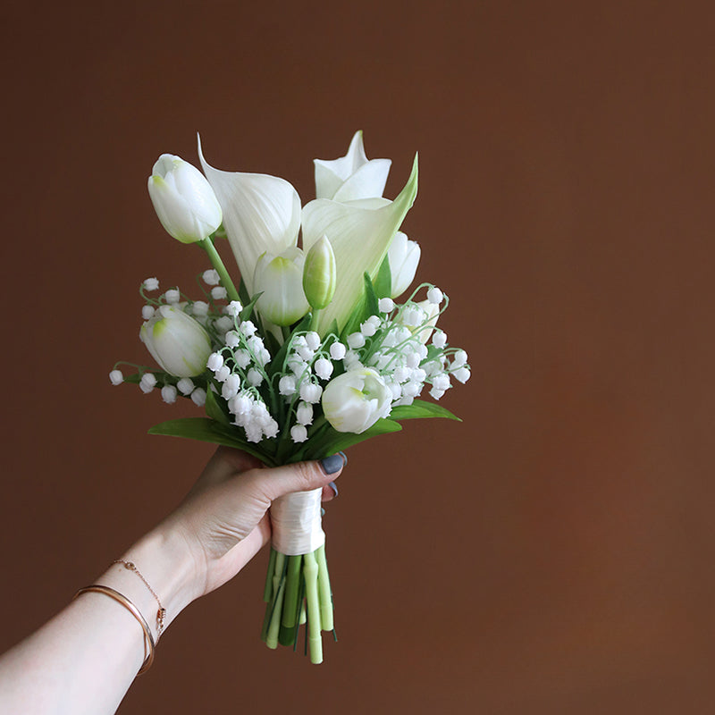 Bridal Bouquet Tulip Calla Lily of The Valley Green White for Wedding Party Proposal - KetieStory