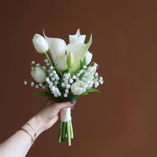 Bridal Bouquet Tulip Calla Lily of The Valley Green White for Wedding Party Proposal - KetieStory