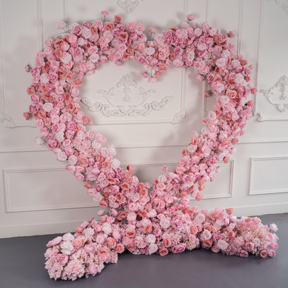 Lightning Deals: Heart Shaped Flower Arch 8x8ft Pink Roses Floral Fabric Backdrop Proposal Wedding Party Decor
