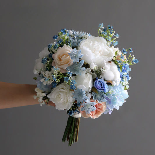 Bridal Bouquet Blue White Peony for Wedding Party Proposal - KetieStory