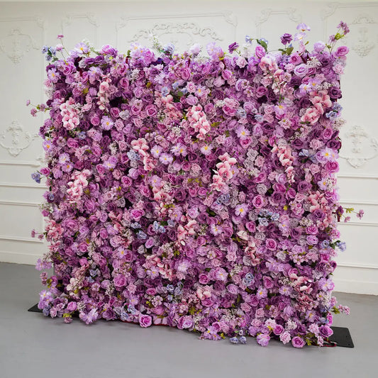 RTS Flower Wall 7D Purple Rolling Up Curtain Floral Backdrop Wedding Party Proposal Decor
