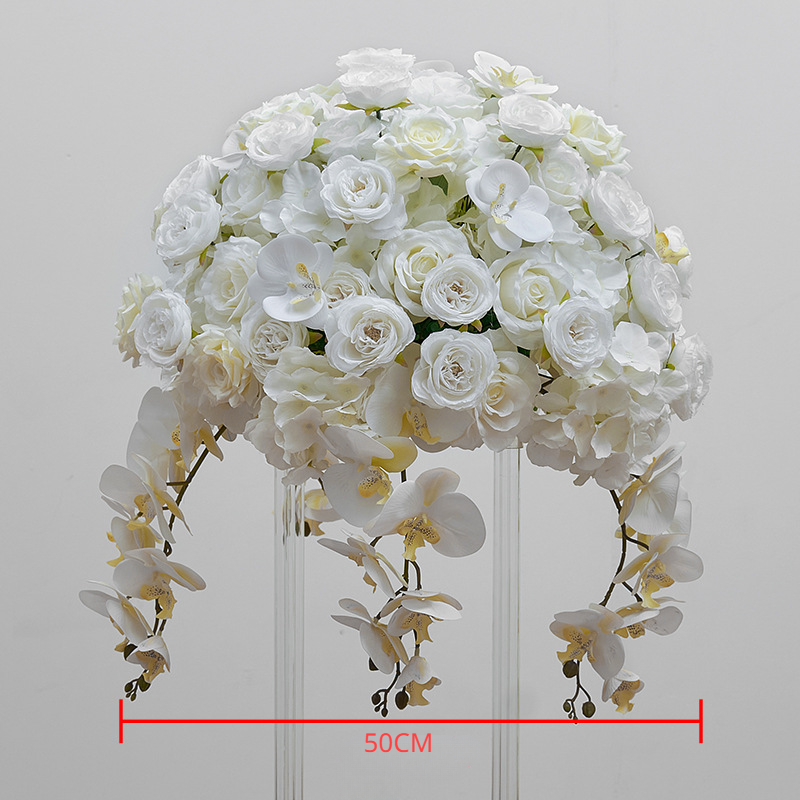 Table Flowers White Phalaenopsis Rose Flower Ball Wedding Decoration