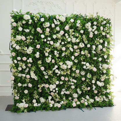 5D Spring Green White Flower Wall Backdrop with Fabric Backing for Wedding Event Party