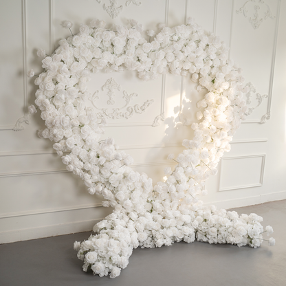 Lightning Deals: Flower Arch 8x8ft 5D Heart Shaped White Roses Floral Fabric Backdrop Proposal Wedding Party Decor