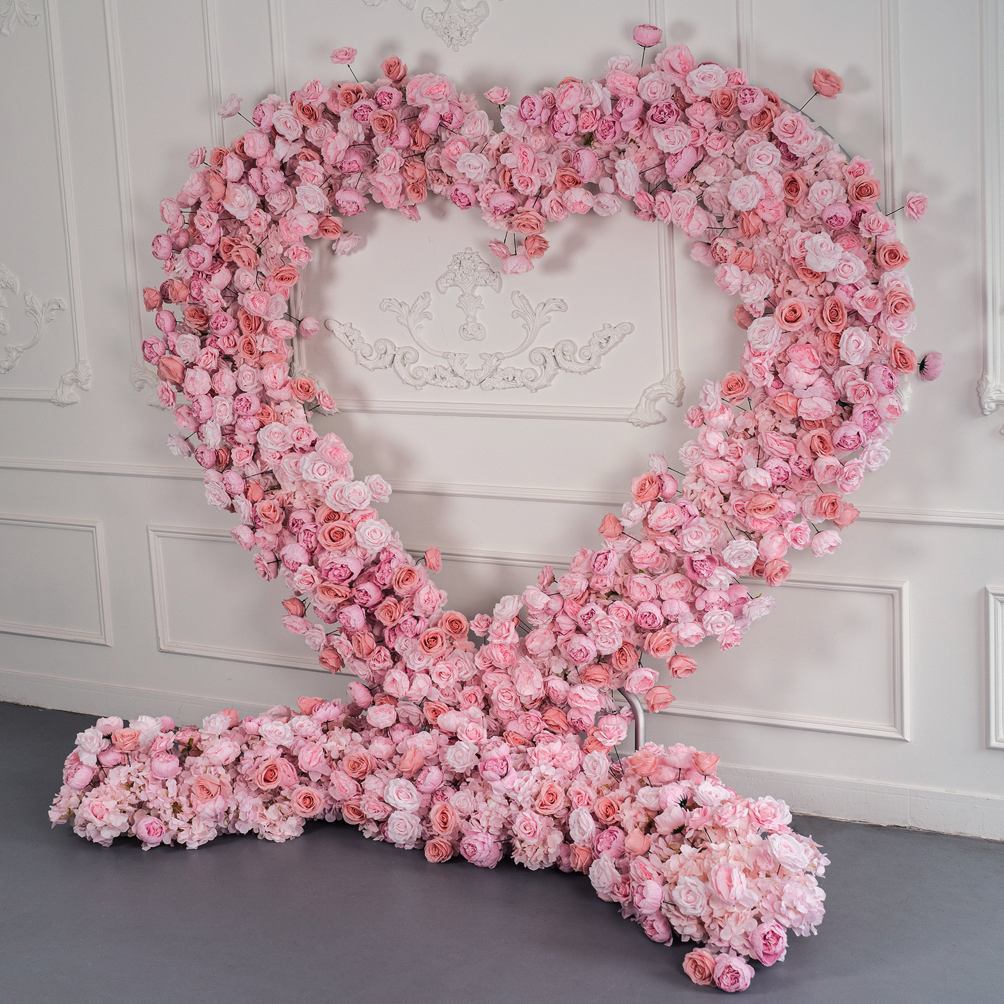 Lightning Deals: Heart Shaped Flower Arch 8x8ft Pink Roses Floral Fabric Backdrop Proposal Wedding Party Decor