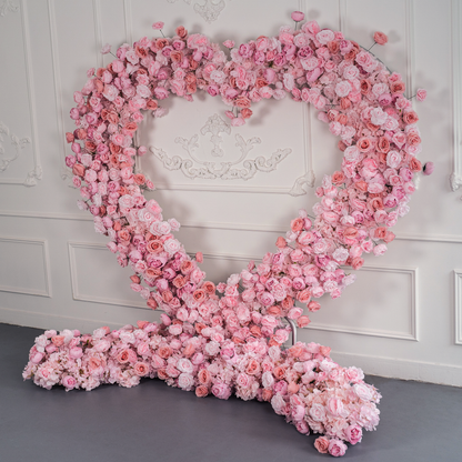 Lightning Deals: Heart Shaped Flower Arch 8x8ft Pink Roses Floral Fabric Backdrop Proposal Wedding Party Decor