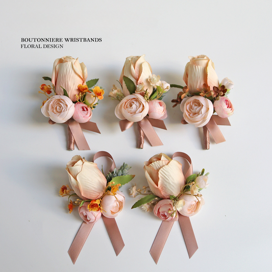 Corsages Champagne Pink Rose Series for Wedding Party Proposal Decor - KetieStory