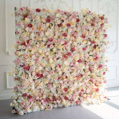 Lightning Deals: Flower Wall 5D Pink Creamy White Artificial Floral Backdrop for Event Party Decor