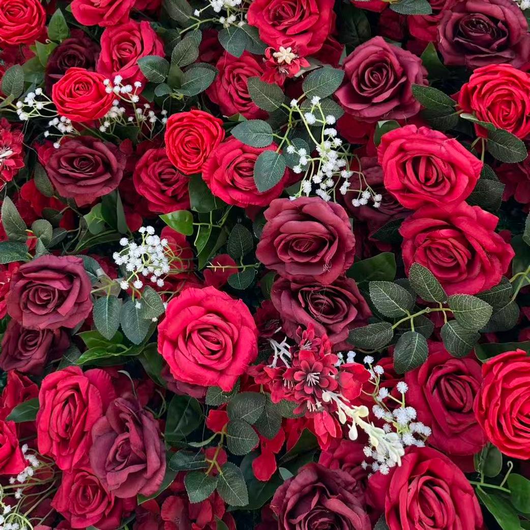 Flower Wall 3D Double Red Rose Wedding Backdrop for Event Proposal Decor