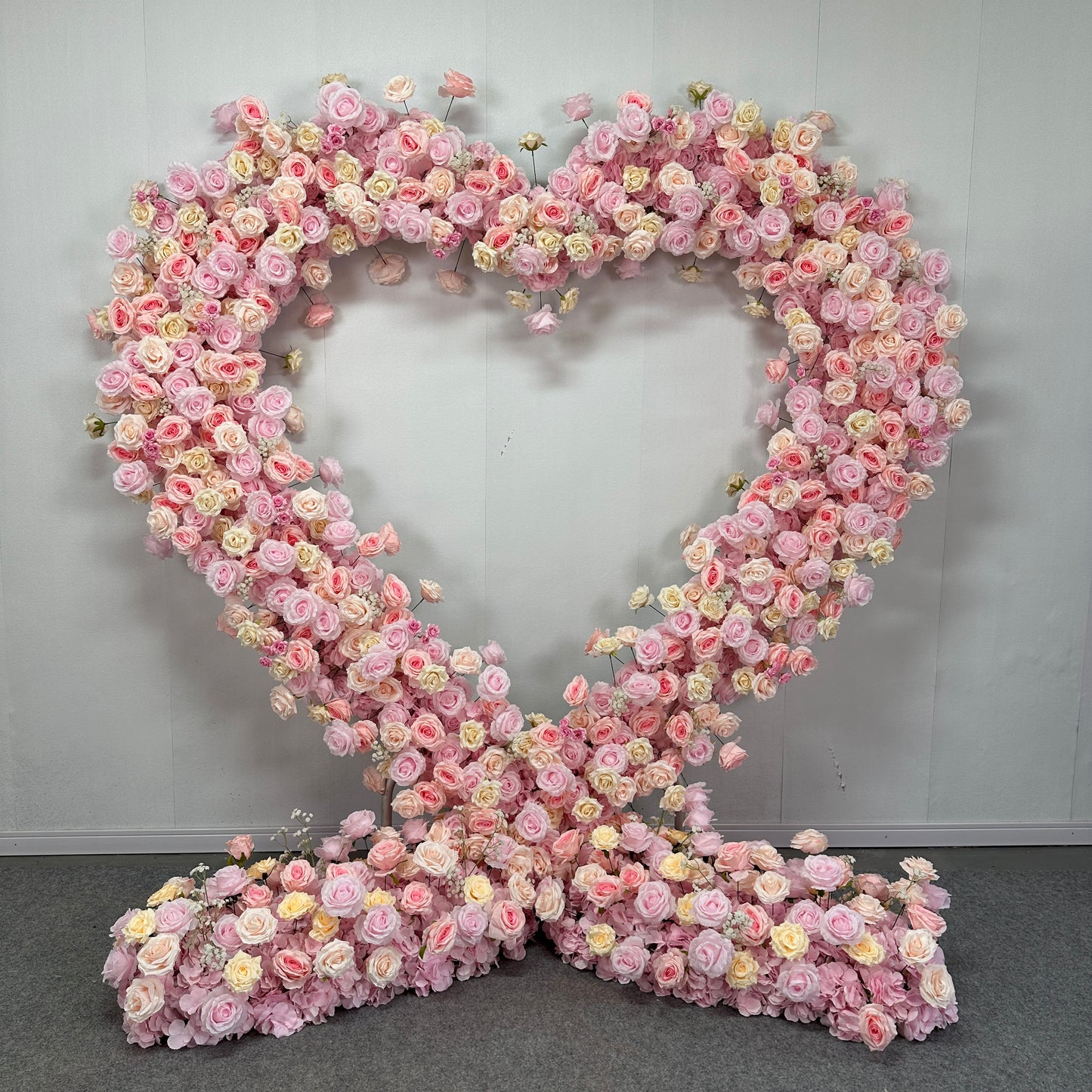 Flower Arch 8x8ft 5D Heart Shaped Pink Roses Floral Fabric Backdrop Proposal Wedding Party Decor