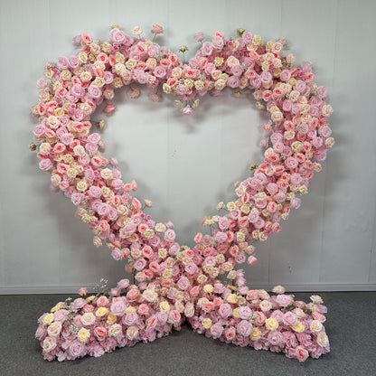 Flower Arch 8x8ft 5D Heart Shaped Pink Roses Floral Fabric Backdrop Proposal Wedding Party Decor