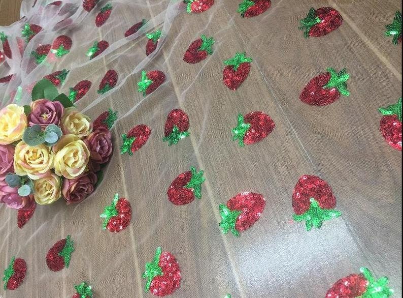 5 Colors Strawberry Sequin Lace Fabric for DIY