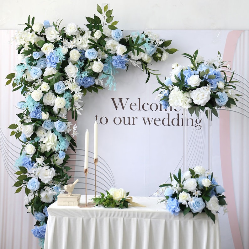 Blue Corner Swag Wedding Flower Arch for Wedding Party Decor Proposal