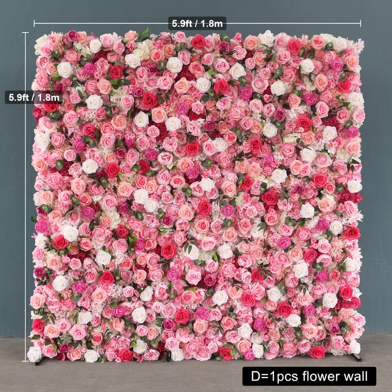 Flower Wall Rose Red Fabric Rolling Up Curtain Floral Backdrop Wedding Party Proposal Decor