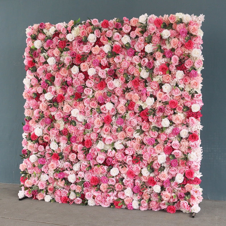 Flower Wall Rose Red Fabric Rolling Up Curtain Floral Backdrop Wedding Party Proposal Decor