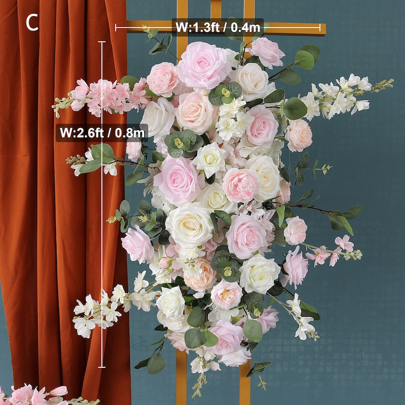 Light Pink Rose Triangle Flower Row Half Ball Wedding Proposal Decor - KetieStory