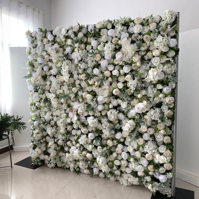 The white peony fabric flower wall looks pure and beautiful.