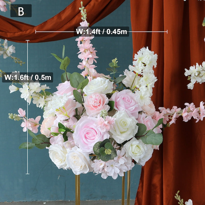 Light Pink Rose Triangle Flower Row Half Ball Wedding Proposal Decor - KetieStory