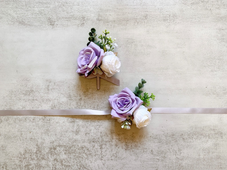 Boutonnieres Lavender and Purple Rose for Wedding Party Proposal Decor