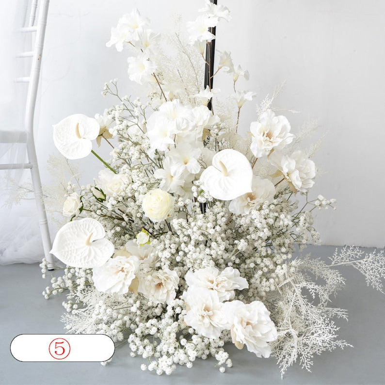 White Rose Gypsophila Arch Floral Frames for Wedding Party Decor Proposal - KetieStory