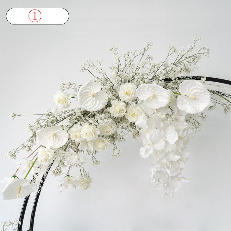 White Rose Gypsophila Arch Floral Frames for Wedding Party Decor Proposal