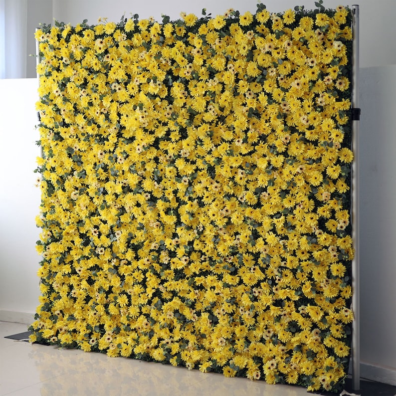 Flower Wall Yellow Daisy Fabric Rolling Up Curtain Floral Backdrop Wedding Party Proposal Decor