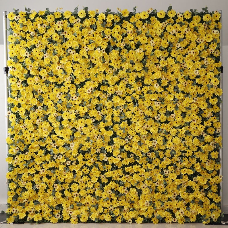 Flower Wall Yellow Daisy Fabric Rolling Up Curtain Floral Backdrop Wed