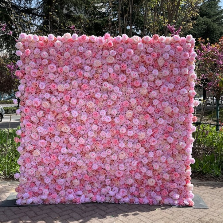 Flower Wall  Pink Rose Fabric Rolling Up Curtain Floral Backdrop Wedding Party Proposal Decor