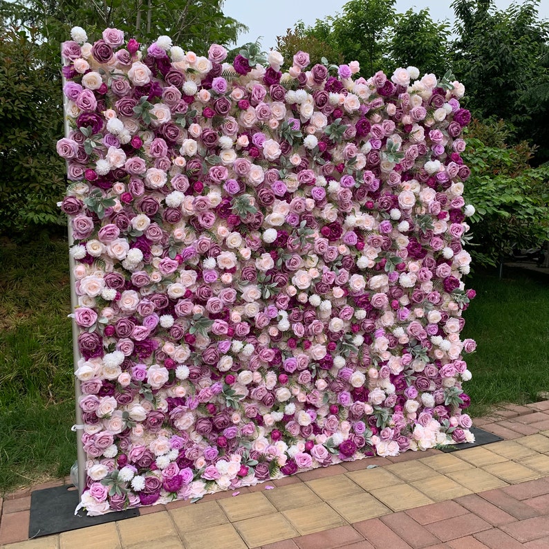 Flower Wall Lotus Root Purple Fabric Rolling Up Curtain Floral Backdrop Wedding Party Proposal Decor