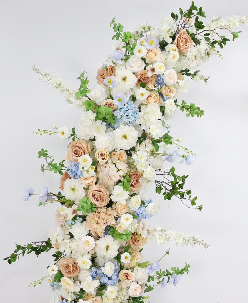 Champagne Rose Floral Arrangement White Blue Series Horn Arch Set