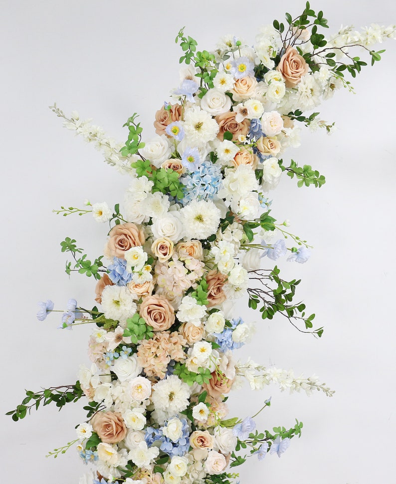 Champagne Rose Floral Arrangement White Blue Series Horn Arch Set - KetieStory