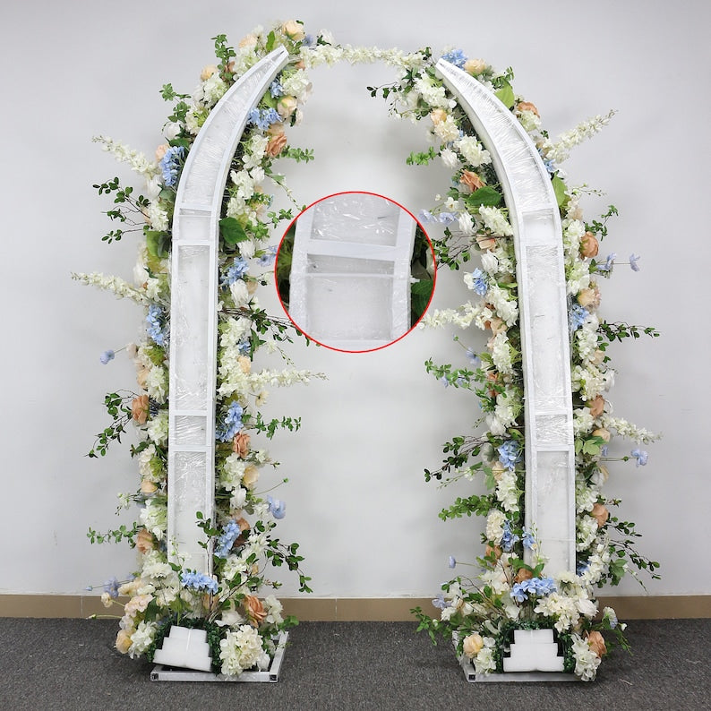 Champagne Rose Floral Arrangement White Blue Series Horn Arch Set - KetieStory