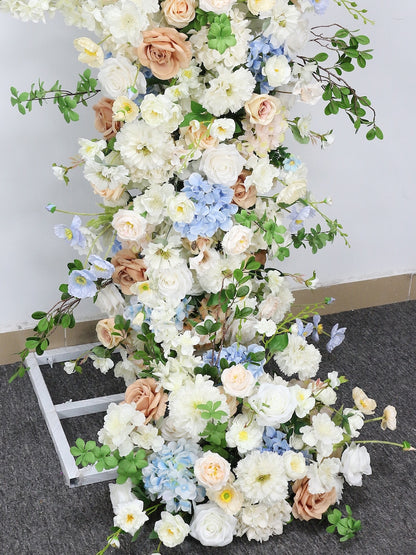 Champagne Rose Floral Arrangement White Blue Series Horn Arch Set - KetieStory
