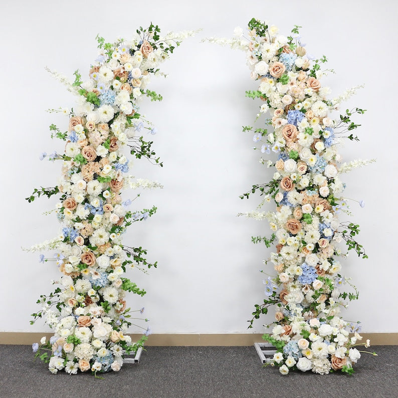 Champagne Rose Floral Arrangement White Blue Series Horn Arch Set - KetieStory