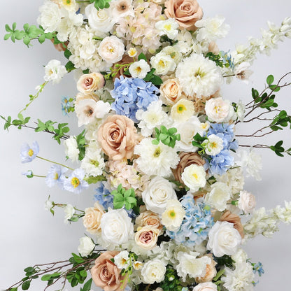Champagne Rose Floral Arrangement White Blue Series Horn Arch Set - KetieStory