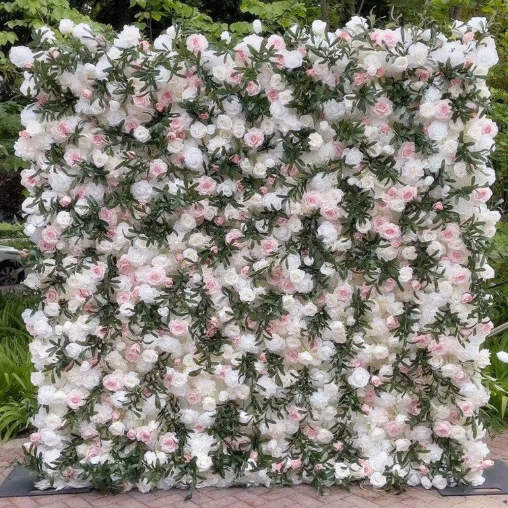 Flower Wall Light Pink & White Rose Fabric Rolling Up Curtain Floral Backdrop Wedding Party Proposal Decor
