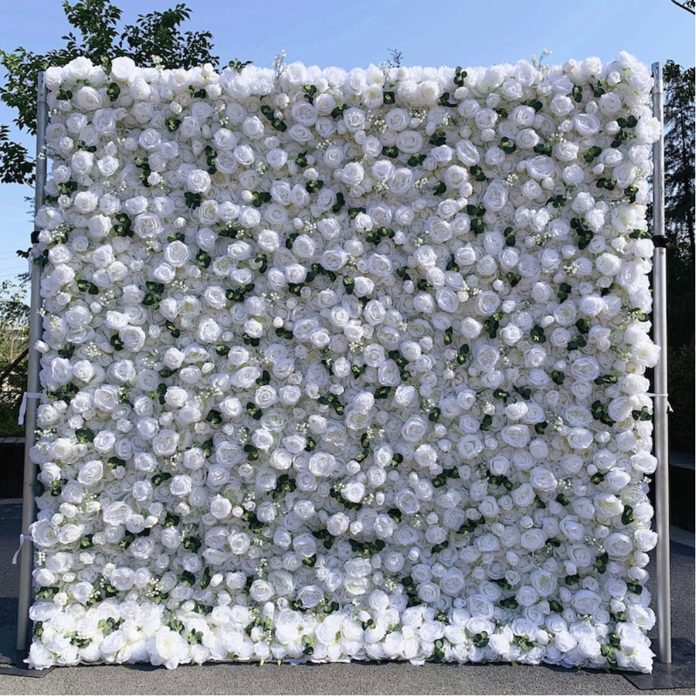 Flower Wall White Rose & Green Rose Fabric Rolling Up Curtain Floral Backdrop Wedding Party Proposal Decor