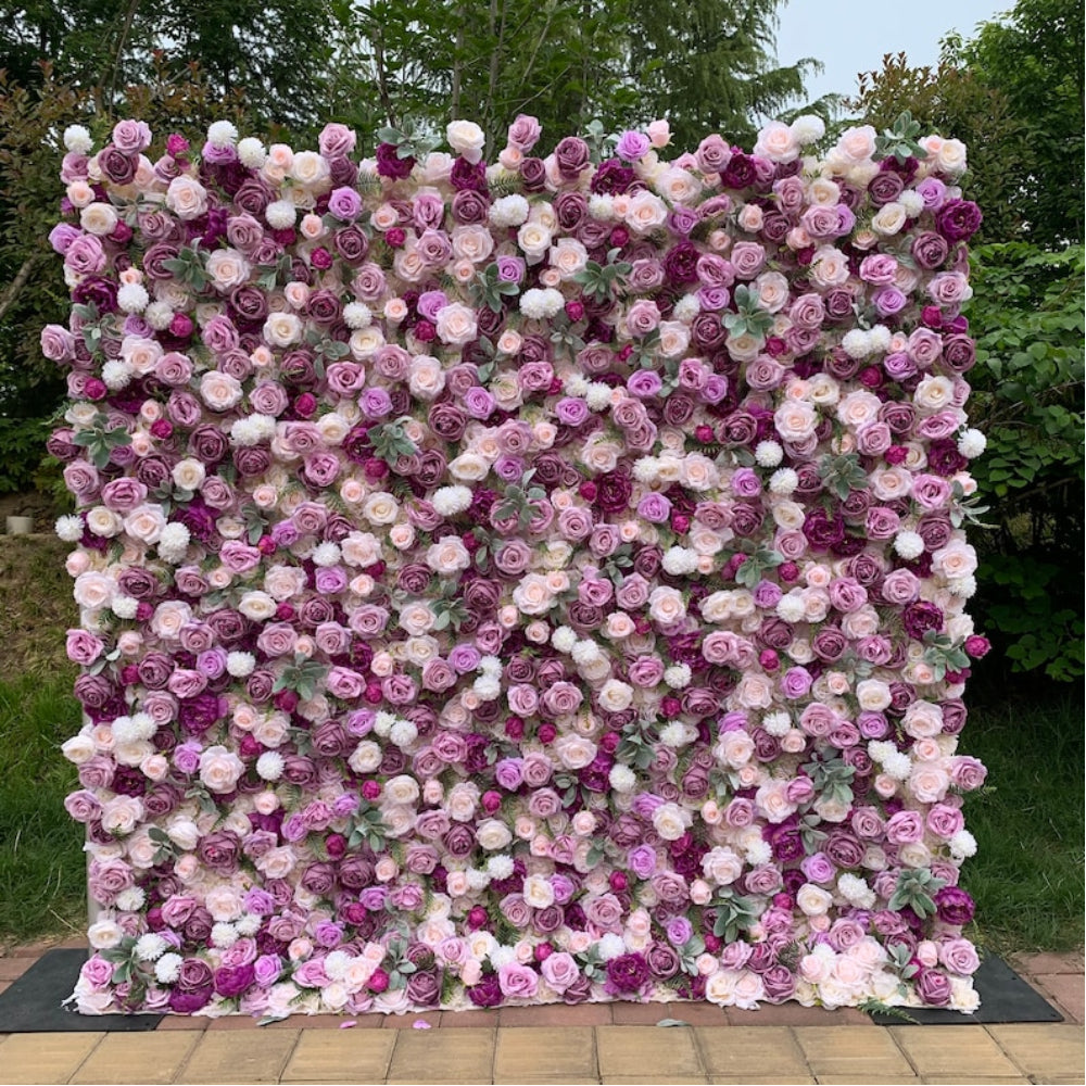 The lotus root purple fabric flower wall looks mysterious and romantic.
